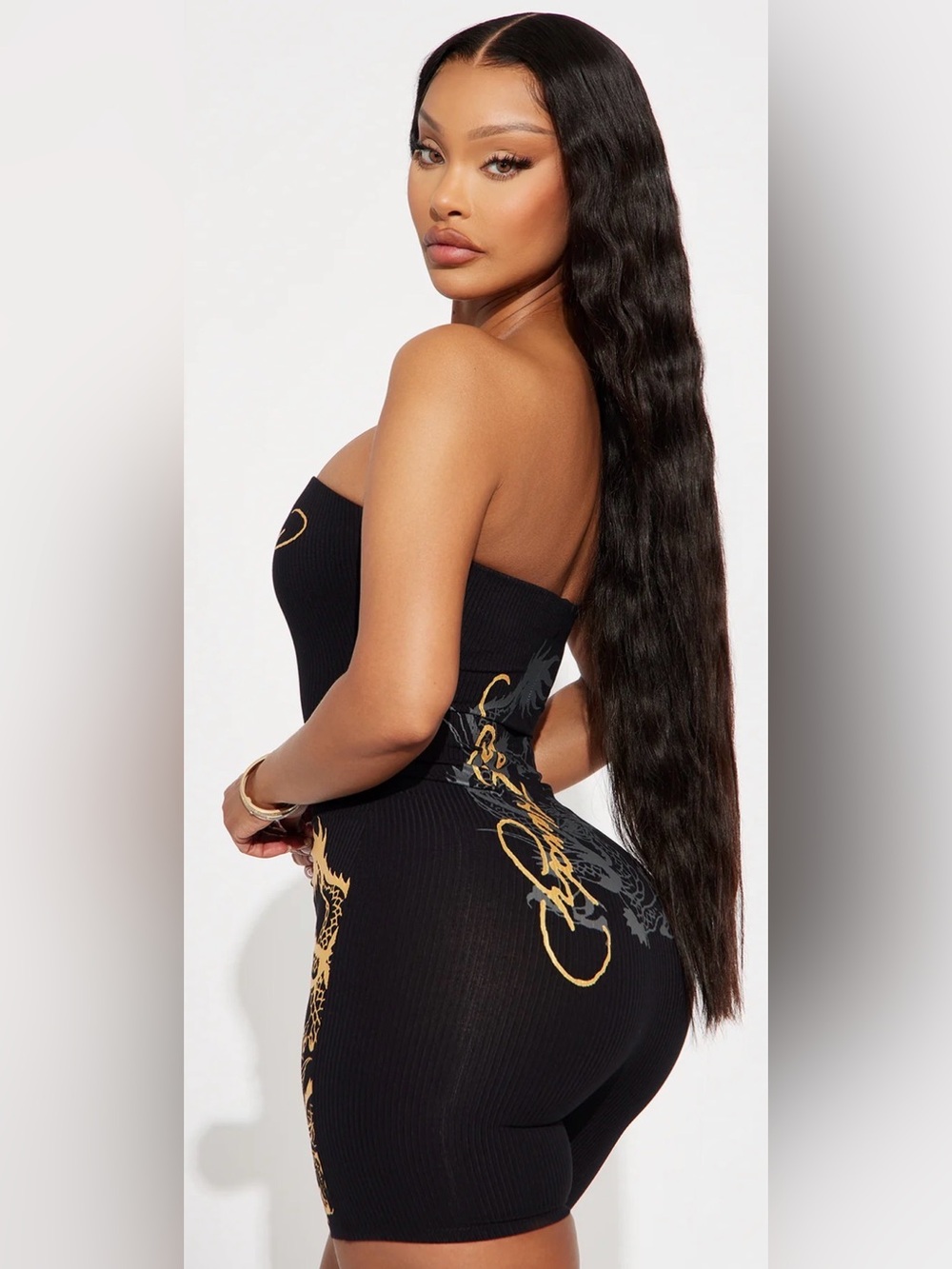 Ed Hardy Black Strapless Ribbed Graphic Romper- Size New